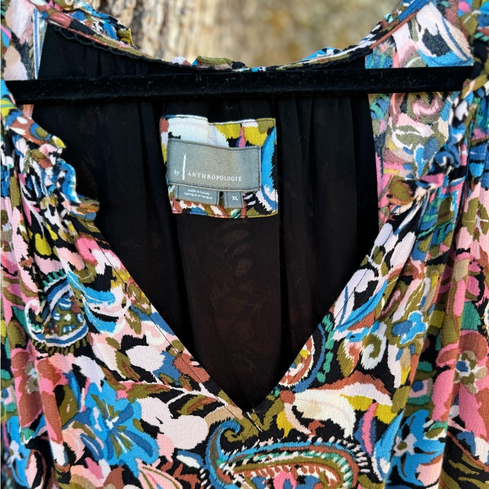 XL By Anthropologie-Robin green blue + pink Paisley tiered ruffle mini dress.XL - Picture 16 of 16
